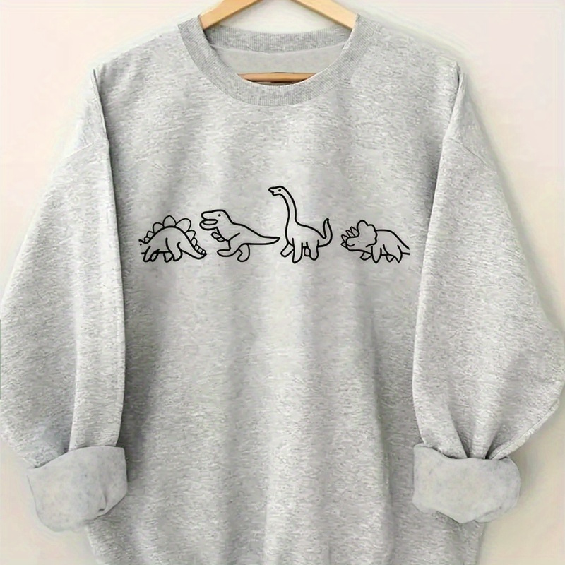 

Casual Dinosaur Neck Sweatshirt, 100% Polyester Knit Fabric, Long Sleeve Pullover For Women - Fall/winter Collection