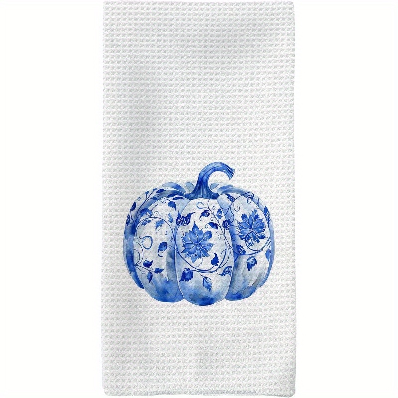 

Porcelain Pumpkin Kitchen Towel - Chinoiserie Farmhouse Decor, Machine Washable Polyester Dishcloth For Fall Home Decoration