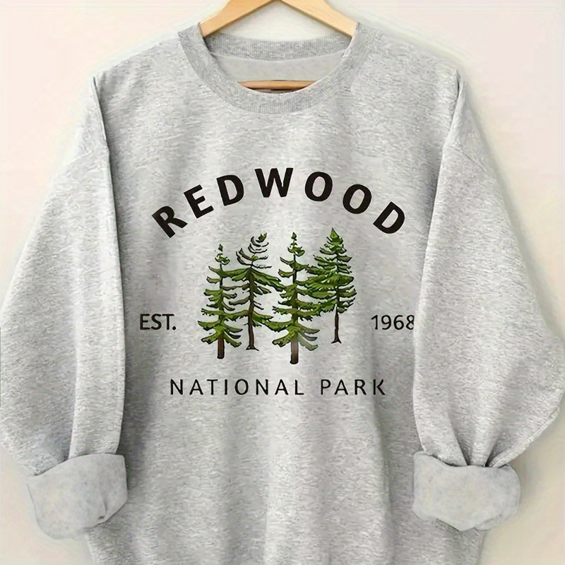 

Redwood National Park Sweatshirt - Casual Polyester Knit Pullover With Round Neck, Plant Print Design, Unisex Fall/winter Hoodie