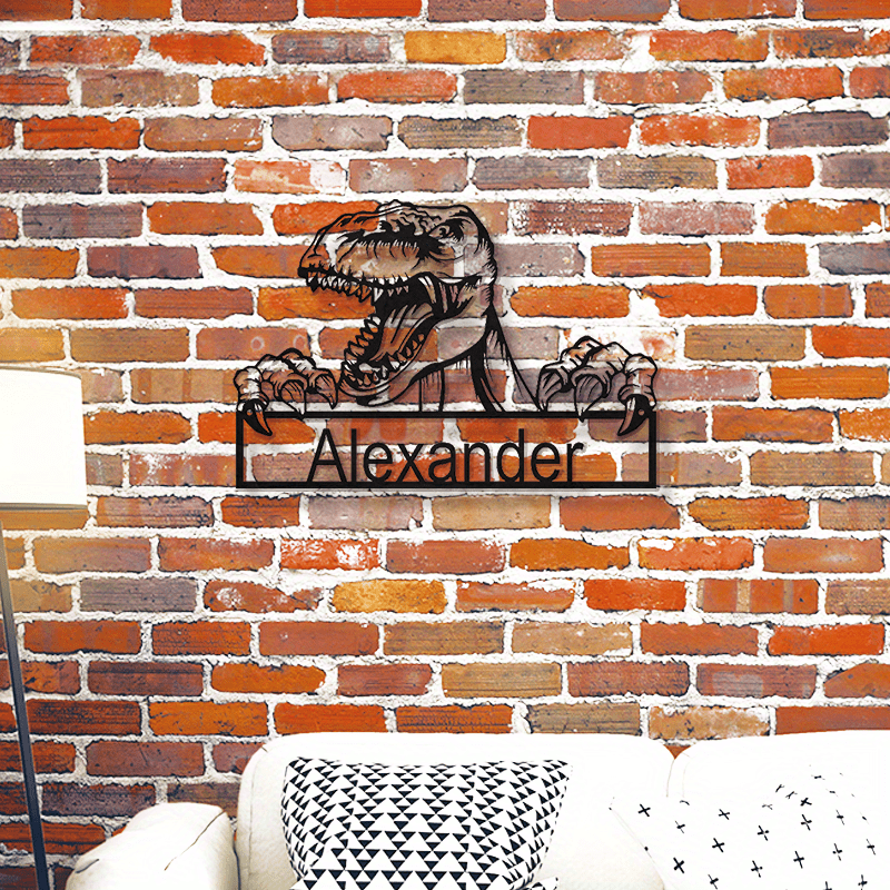 personalized dinosaur iron   sign with custom name t rex metal decor for home door bedroom unique gift for dinosaur enthusiasts age 14 details 0