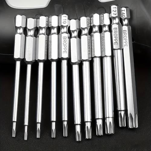 11pcs torx bit set high strength s2 alloy steel 75mm length t40 sizes versatile mechanic tool kit with hex socket for vehicle and electrical maintenance durable and resistant