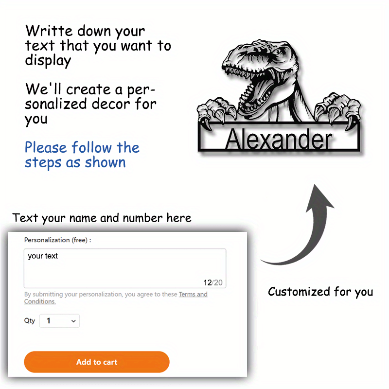 personalized dinosaur iron   sign with custom name t rex metal decor for home door bedroom unique gift for dinosaur enthusiasts age 14 details 4