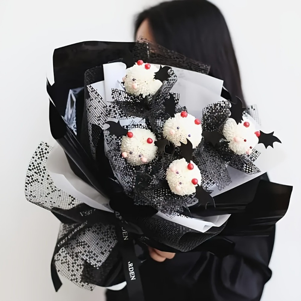 

20pcs Elegant Black Waterproof Floral Wrapping Paper With White - Ideal For Bouquets & Gifts, Korean Style Supplies, Weddings & All , Bouquet Accessories