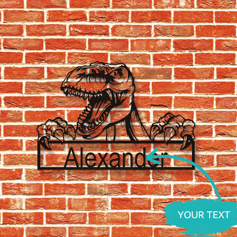 personalized dinosaur iron   sign with custom name t rex metal decor for home door bedroom unique gift for dinosaur enthusiasts age 14 details 6