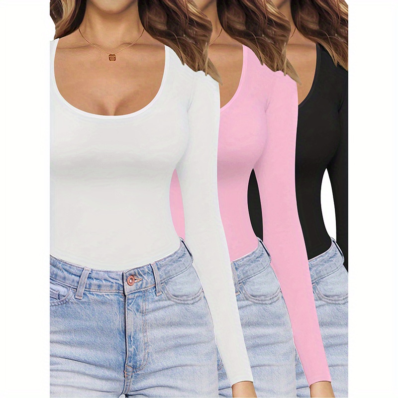 

3 Pieces Women's Long Sleeve Shirt Crew-neck Top Comfortable Soft Shirt