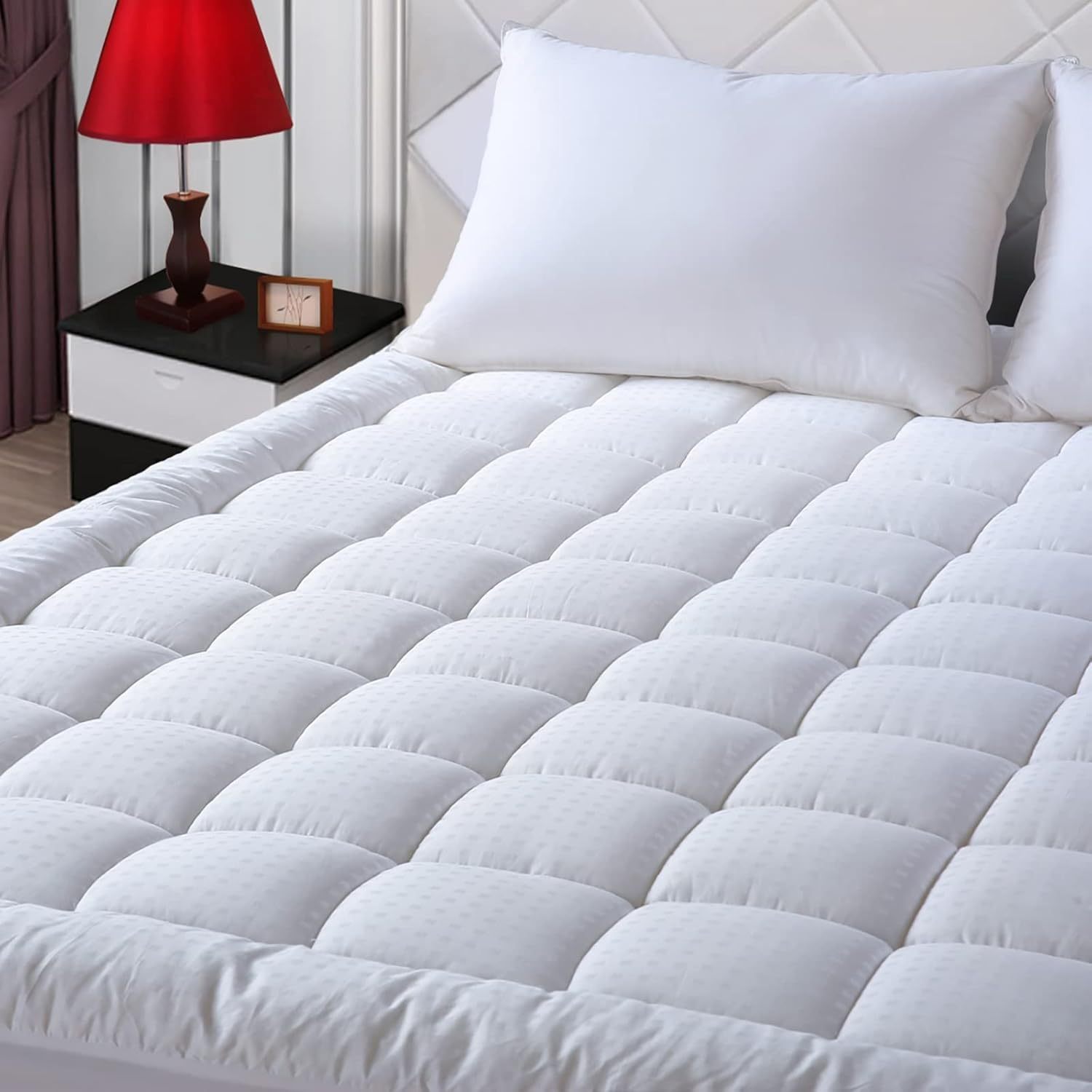 TEMU Mattress Pad Pillow Top Mattress Cover Quilted Fitted Mattress Protector Cotton Top Stretches Up 8-21" Deep Pocket Cooling Mattress Topper