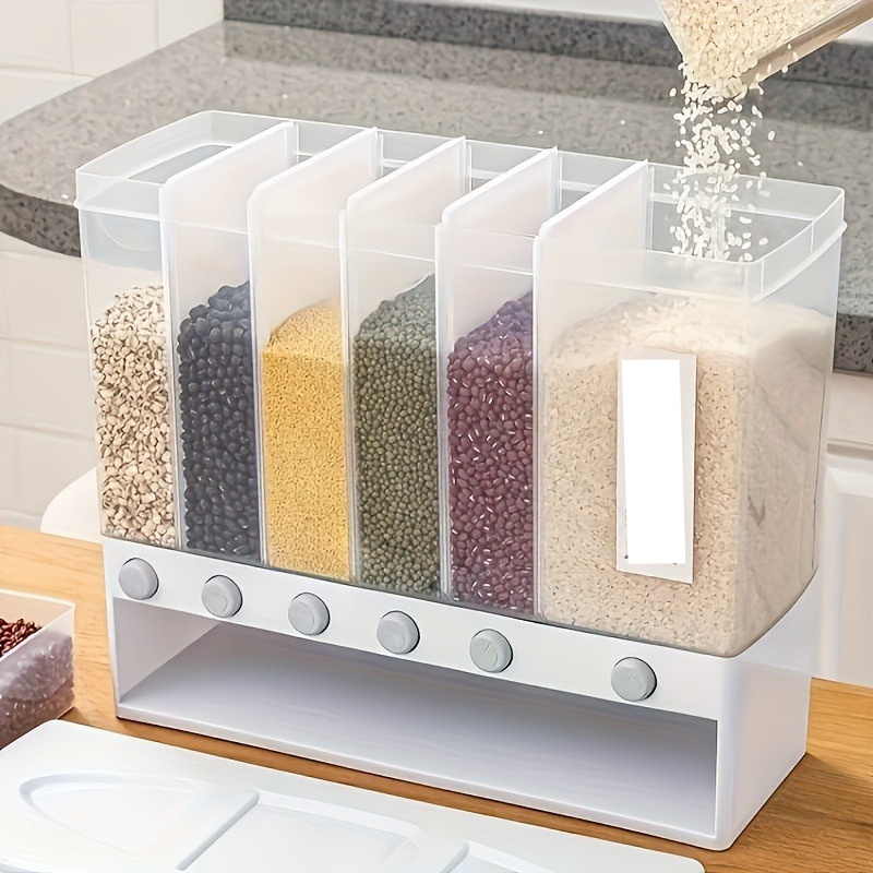 5 compartment airtight food storage container moisture pest resistant transparent multi purpose square plastic canister for   rice pet food more easy to clean reusable kitchen organizer with   lids Product details 6