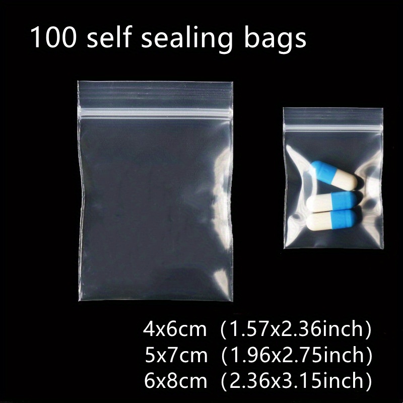 

100pcs Reusable Clear Jewelry Bags - 3 Sizes, Self-sealing Zipper & Storage Pouches For Gifts And Stationery