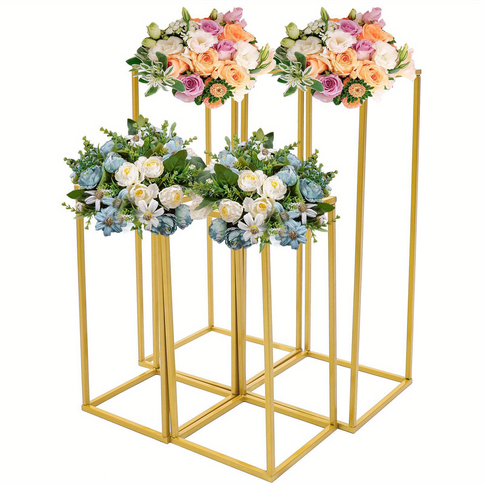 TEMU Support à fleurs colonne en métal doré, fond de scène pour fête de mariage, centre de table 4 pièces US