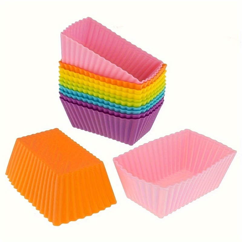 

12pcs Silicone Mini Baking Molds - Rectangular & Fluted Cupcake, Tart, And Pudding Cups - Heat-resistant, Christmas Baking, Cupcake Liners For Baking