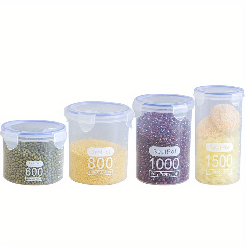 TEMU 4- Sealpot Set, Transparent Pc Sealed , Kitchen Food Storage Airtight , & Dry Organization, Portable Outdoor Food Canisters