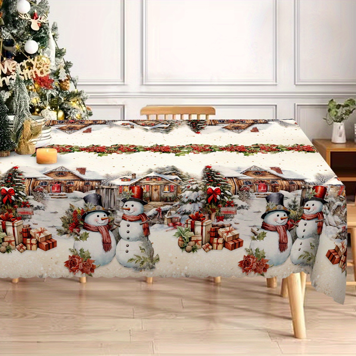 

Snowman & Christmas Tree Tablecloth - , -free For / Parties & Decor,