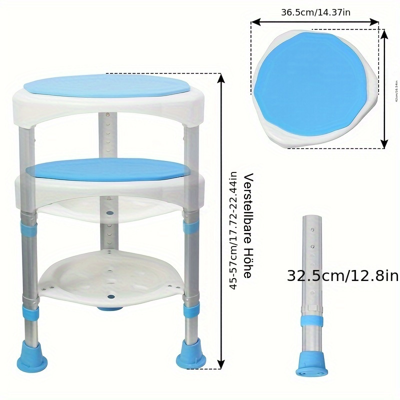 Height Adjustable Shower Stool With 360° , Non-slip Suction Cups, And Shelf - Supports Up To 200 Kg
