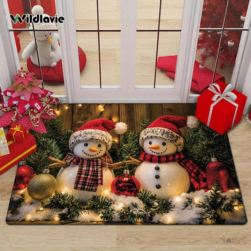 

Christmas Snowman Doormat - , Washable, Low Pile, Mat - Entrance Decor For Kitchen, , Bedroom, Bathroom - , - Christmas Decoration