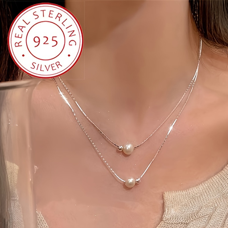 

Minimalist 925 Sterling Silver Shell Pearl Bead Necklace For Women, Elegant Stylish High-end Sense Temperament Collarbone Chain Versatile Jewelry Accessory For Women