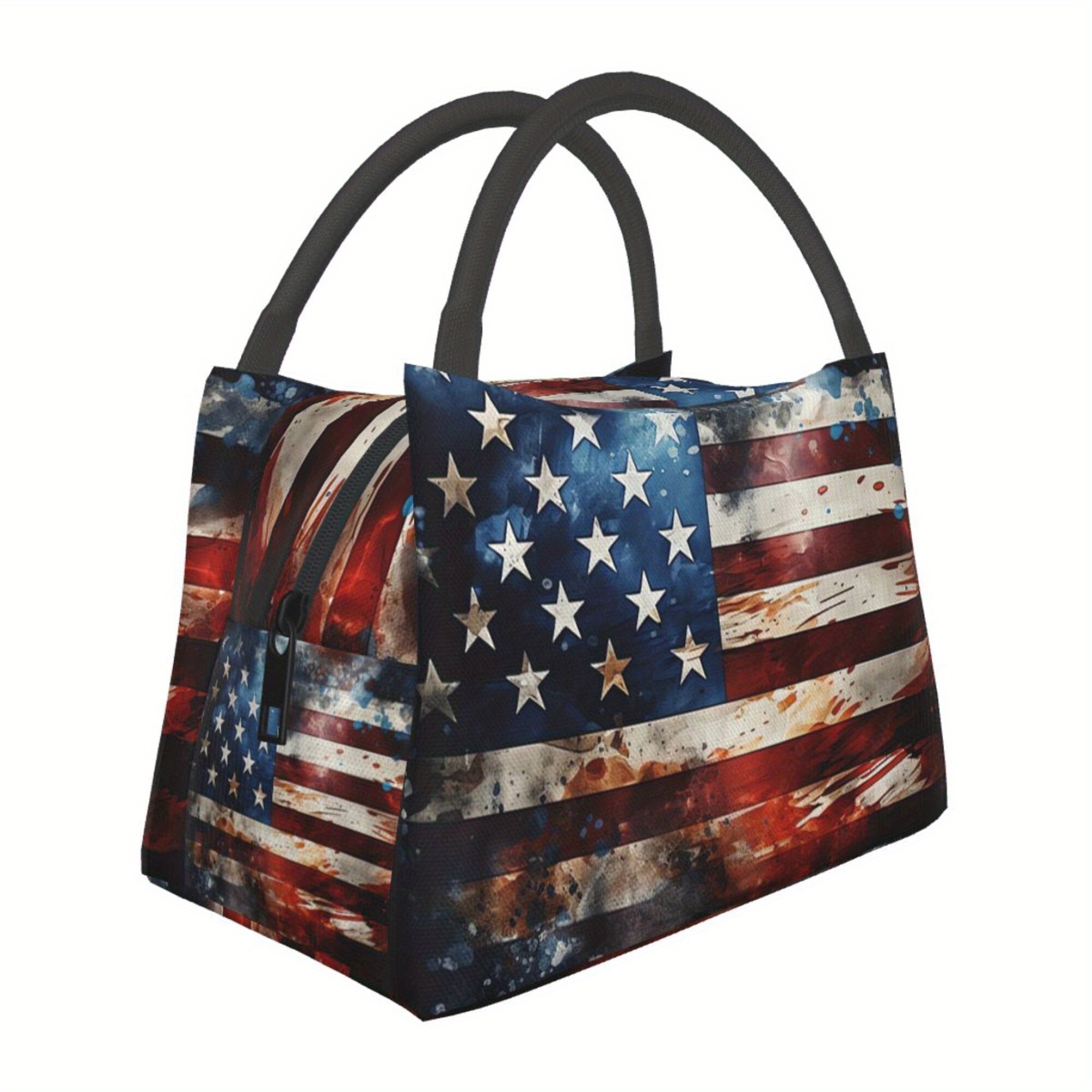 TEMU 1pc Christmas Star And Stripe Pattern, Portable Reusable Cooler Bag, Insulated Lunch Bag For Camping Picnic Beach Essentials, Suitable For Home,