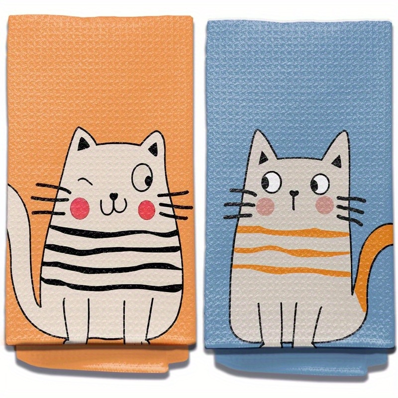 

2-pack Funny Kitten Kitchen Towels Set - 18x26" Woven Polyester Dish Cloths, Super Soft, Contemporary Dish Towels, Machine Washable For Cleaning, Drying, Cooking & Baking - Ideal