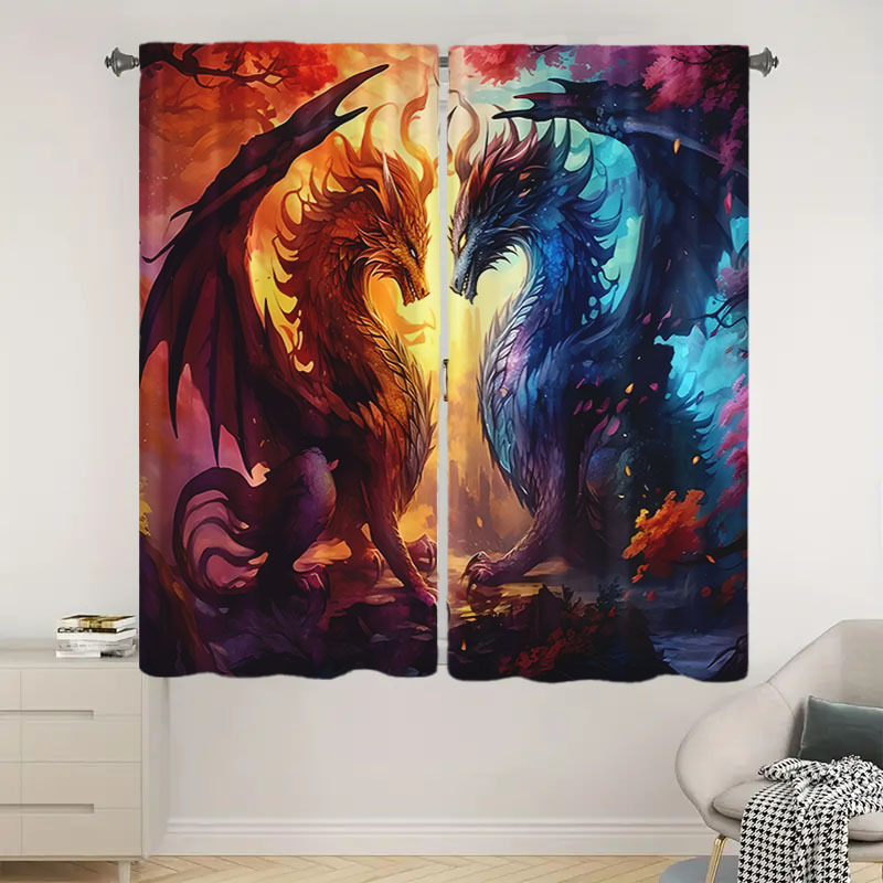

2pcs Pattern Rod Curtains, Polyester Drapes, To , , , For , , , , Study Decor
