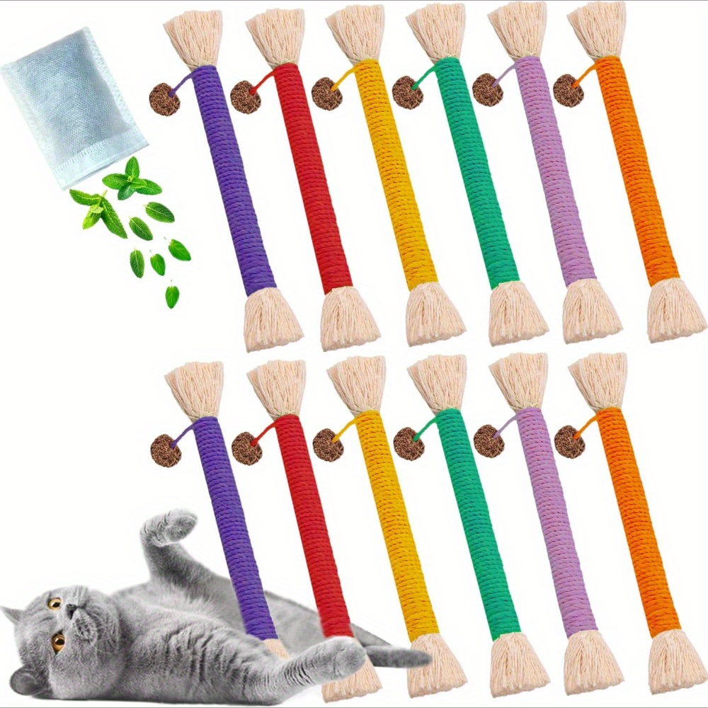 

12 Pcs Cat Chewing Rope Toys, Cotton Rope Teeth Cleaning Toy, Kitten Mint Toys, Cat Stick Supplies, Suitable For Cats Of All