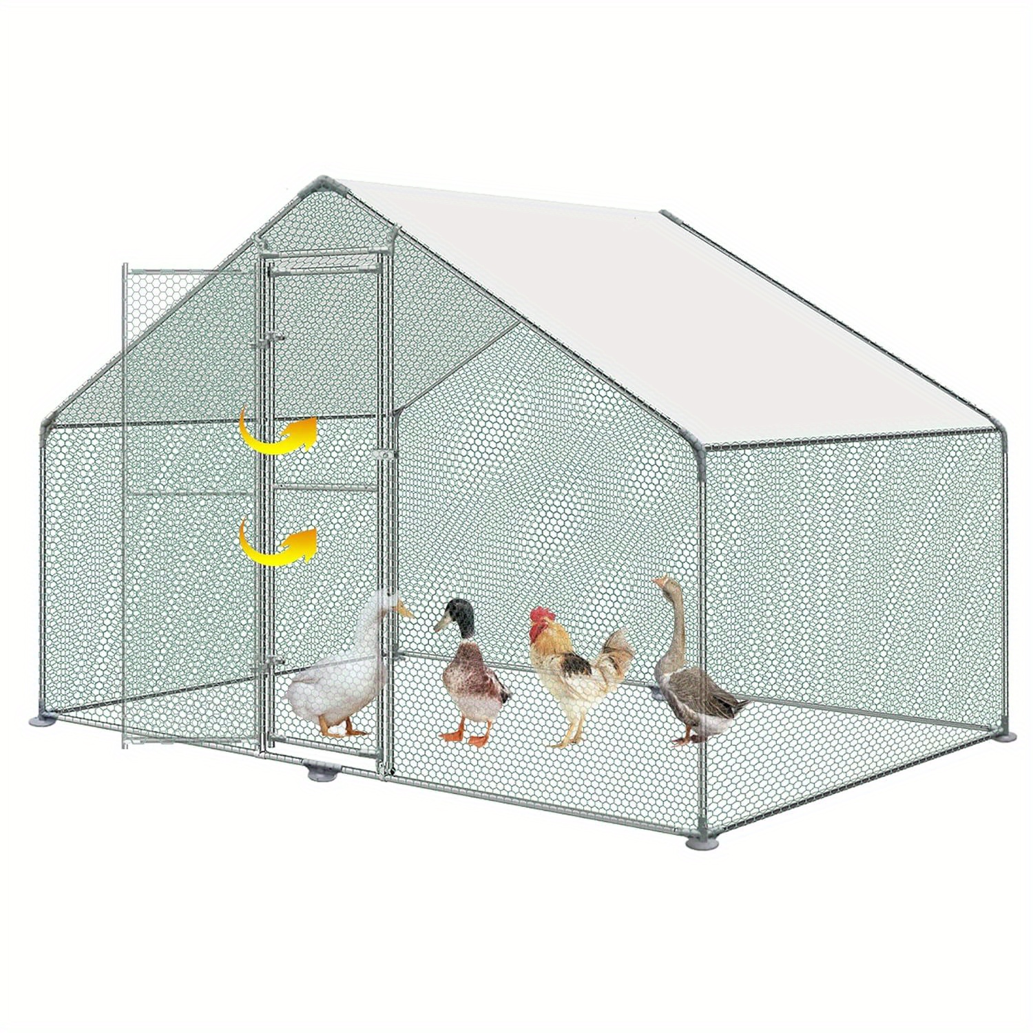 

Enclos extérieur en acier galvanisé pour volailles, cages à volailles, poulailler avec porte, loquet et toit en film PE, poulailler pour poules, coqs, canards, oies.