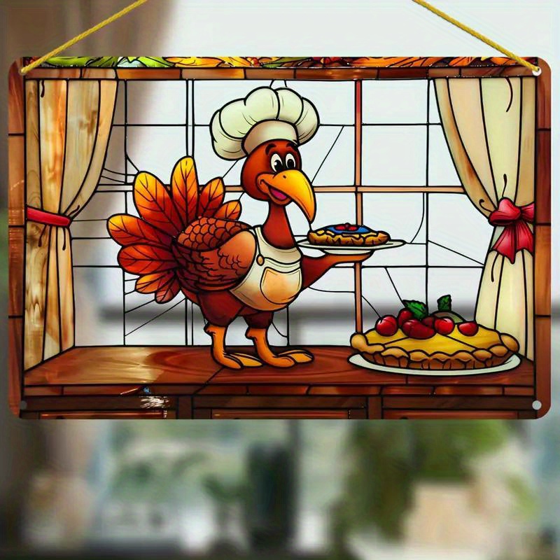 

Fall Thanksgiving Cook Turkey Translucent Suncatcher - Colorful Acrylic Window Door Hanging, Perfect For Indoor Outdoor Decor & Holiday - Ideal Holiday Gift