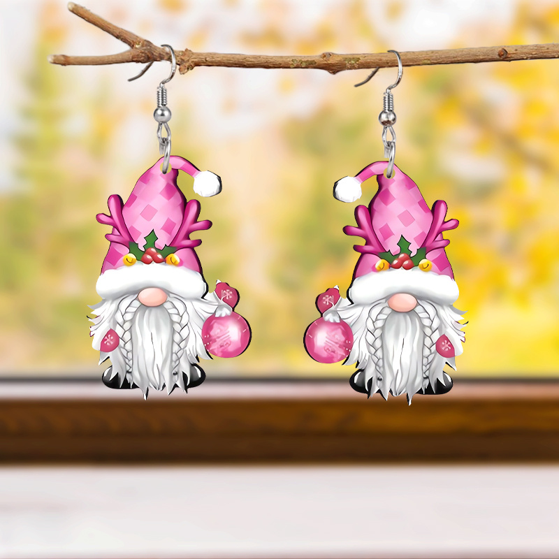 

1 Pair Pink Antler Hat Christmas Dwarf Lantern Acrylic Earrings, Trendy Festive Jewelry, Perfect For Women, Ideal For Christmas, New Year, And Holiday Gifts, Party Favor, Home & Kitchen Decor