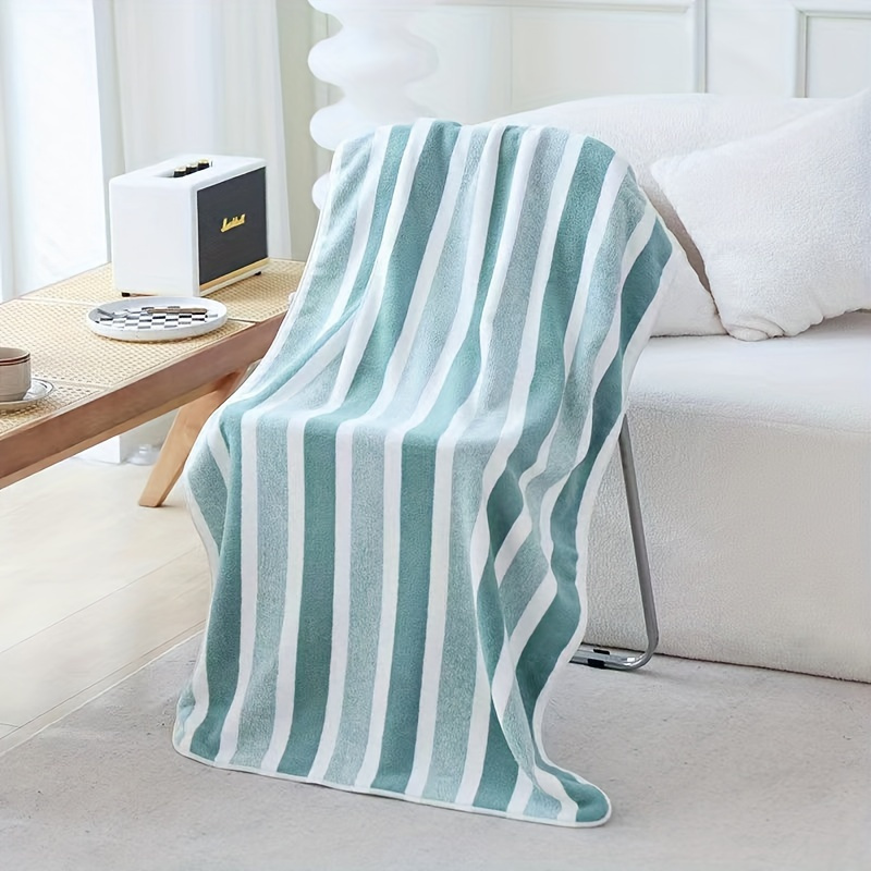 TEMU Ultra-soft Striped Bath Towel - Quick-dry, Super Absorbent Polyester Blend, Non-shedding Knit Fabric, Space Theme Design, 280 Gsm - Perfect For Couples