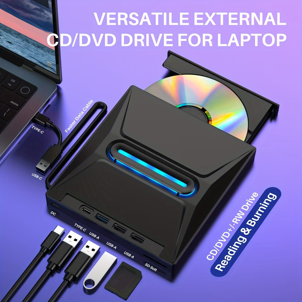 

CD DVD Externe USB 3.0 à 3 - CD/DVD+/-RW Portable de SD et USB, Ordinateurs Portables, Désktops, Systèmes d'Exploitation , et Apple, le de Données & la