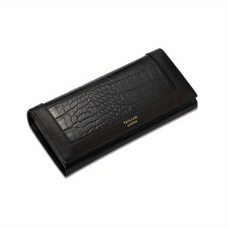 

Fashion Crocodile Pattern Split Leather Women', Closure, Polyester Lined, Envelope Style, Zip Pocket, Positioning Printing, Paper Money Compartment, Painted - Large Capacity Multi-functional Clutch