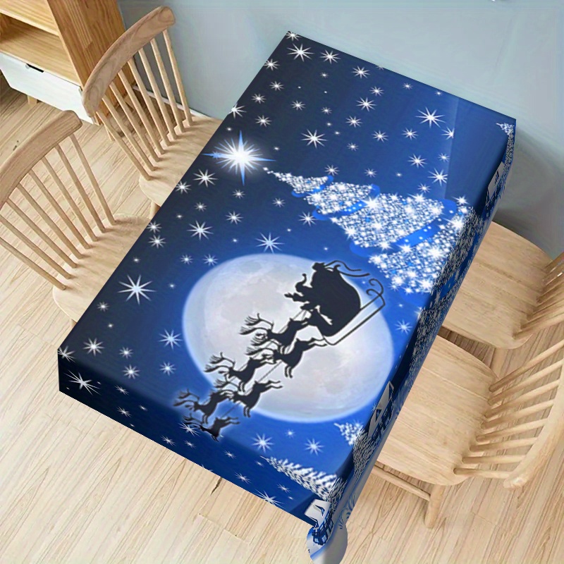 

Christmas Polyester Tablecloth - Woven Machine Made Square With Santa Sleigh & Moon Print - Heat Resistant, Stain-proof & Easy Care Polyester Cover For Dining & Home Decor - 1pc