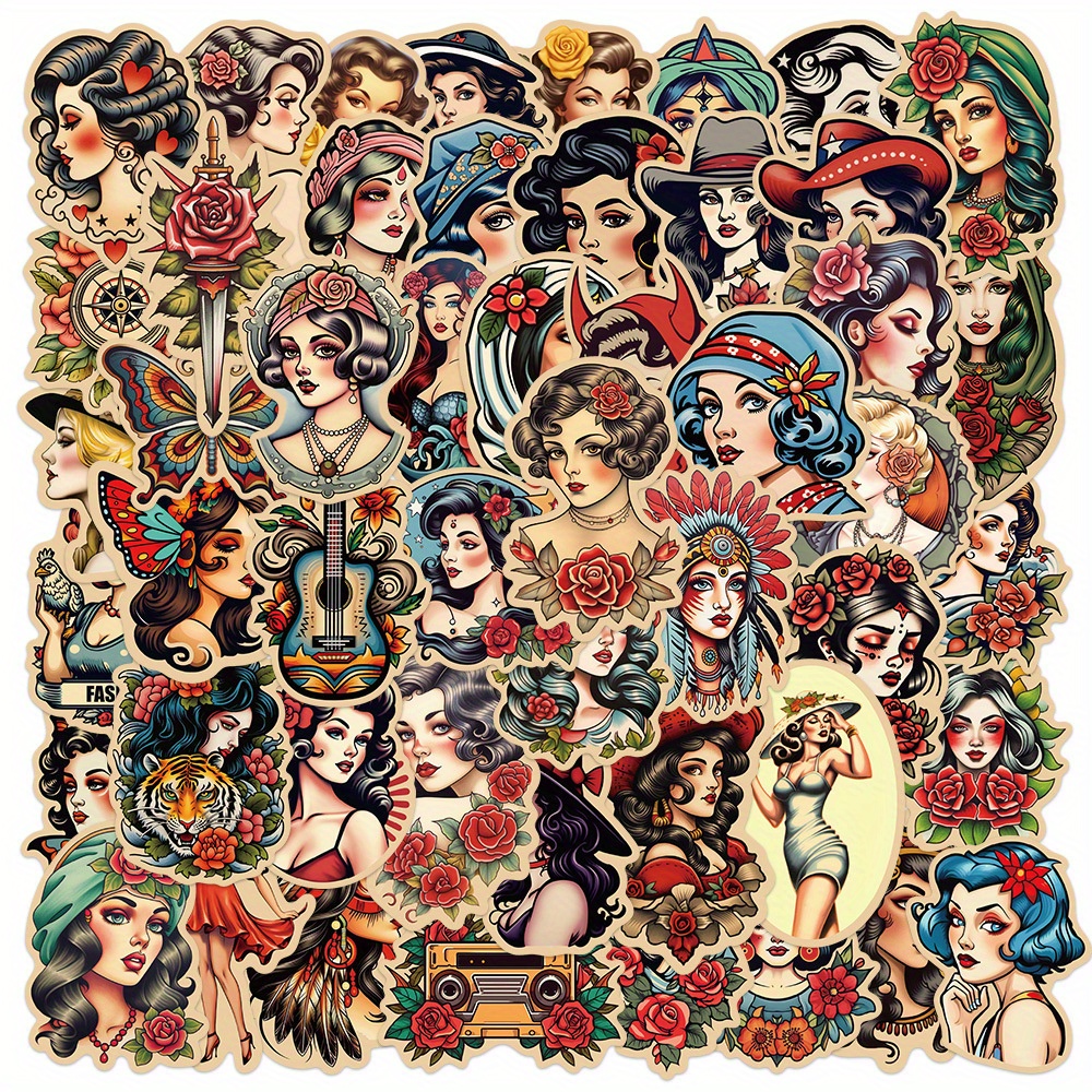 Image of 50pcs European And Graffiti Decal Vinyl Sticker Pack Decoration Suitcase Water Bottle Diy Water Cup Notebook Skateboard Luggage Helmet Self-adhesive
