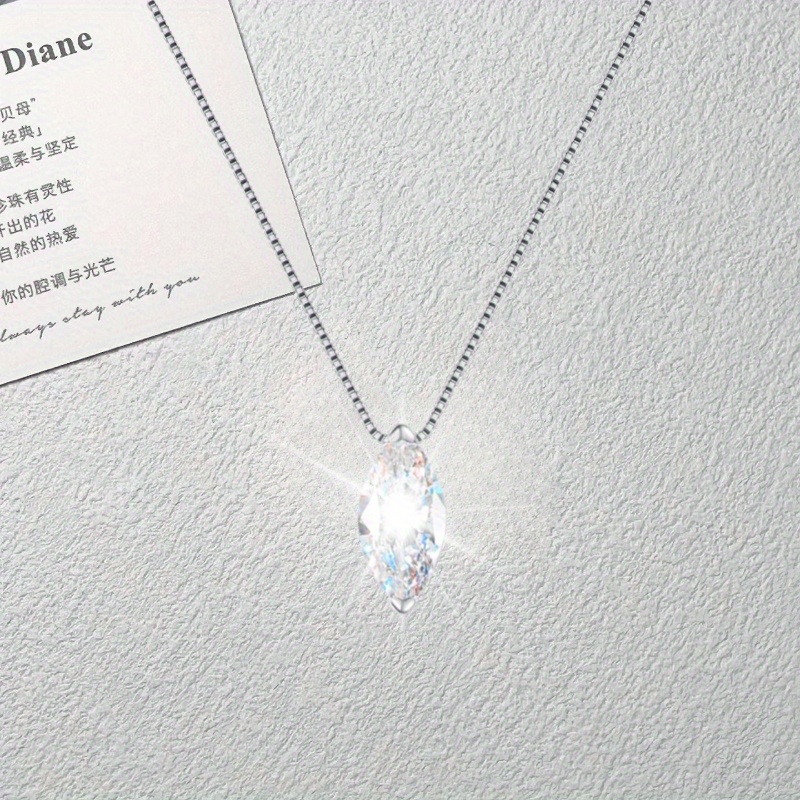 Image of 925 Silver 1 Carat Moissanite Men's Marquise Necklace, Fashionable And Versatile, Elegant Temperament, Suitable For Anniversary Gifts, Wearing To Parties, Gift Box About 2.5g