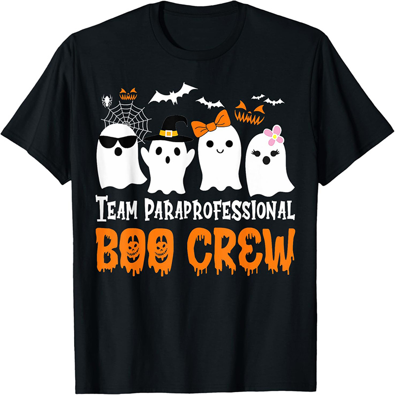 

Team Paraprofessional Boo Crew Pumpkin Scary T-shirt Skeleton Print T-shirt Casual Crew Neck Short Sleeve T-shirt For Spring & Summer Men/ Women's Clothing