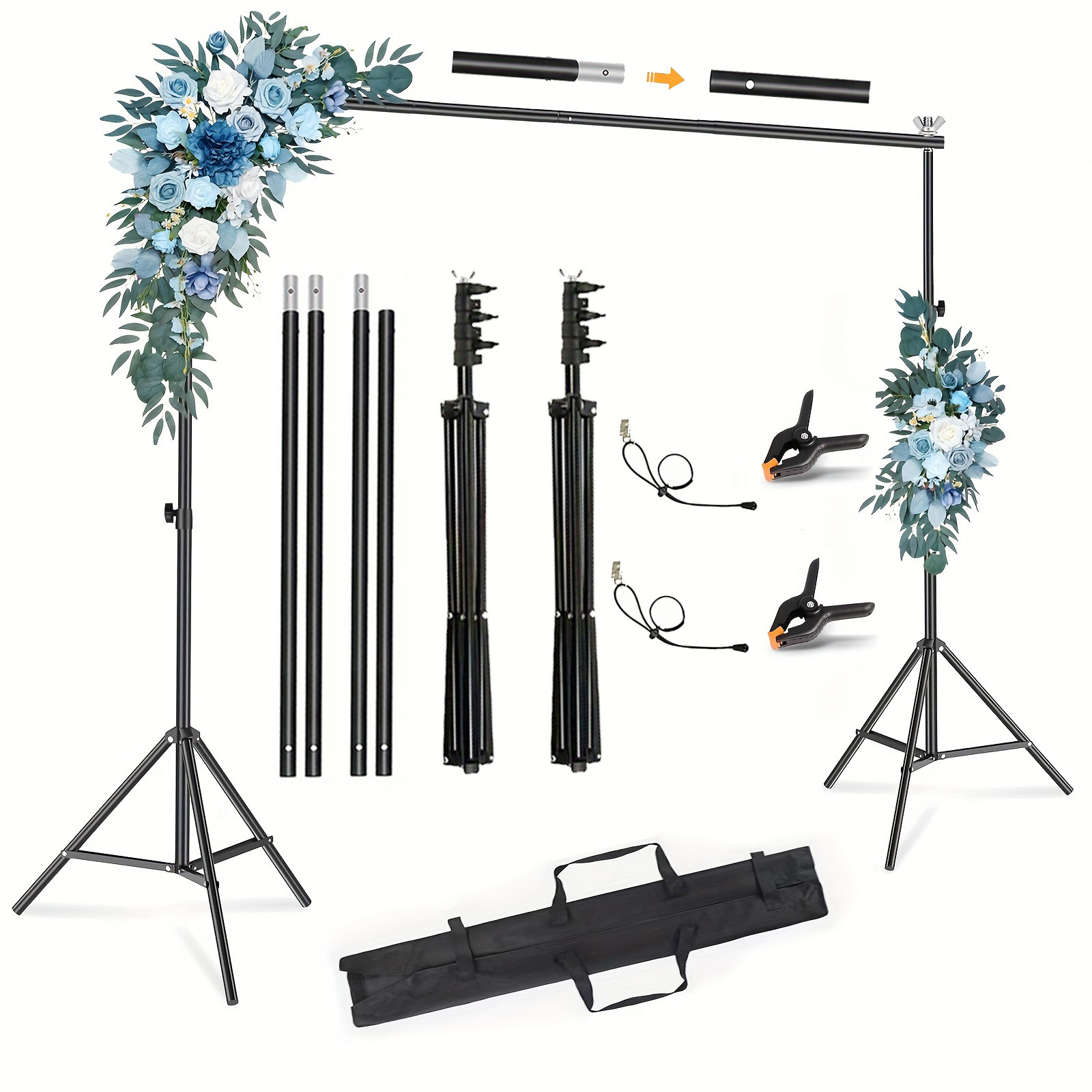 

Backdrop Stand 10x10, 10x7ft (wxh) Photo Studio Adjustable Metal Background Stand, Balloon Arch Support Kit With 4 Crossbars, 4 Backdrop Clamps, Parties Wedding Events Decoration