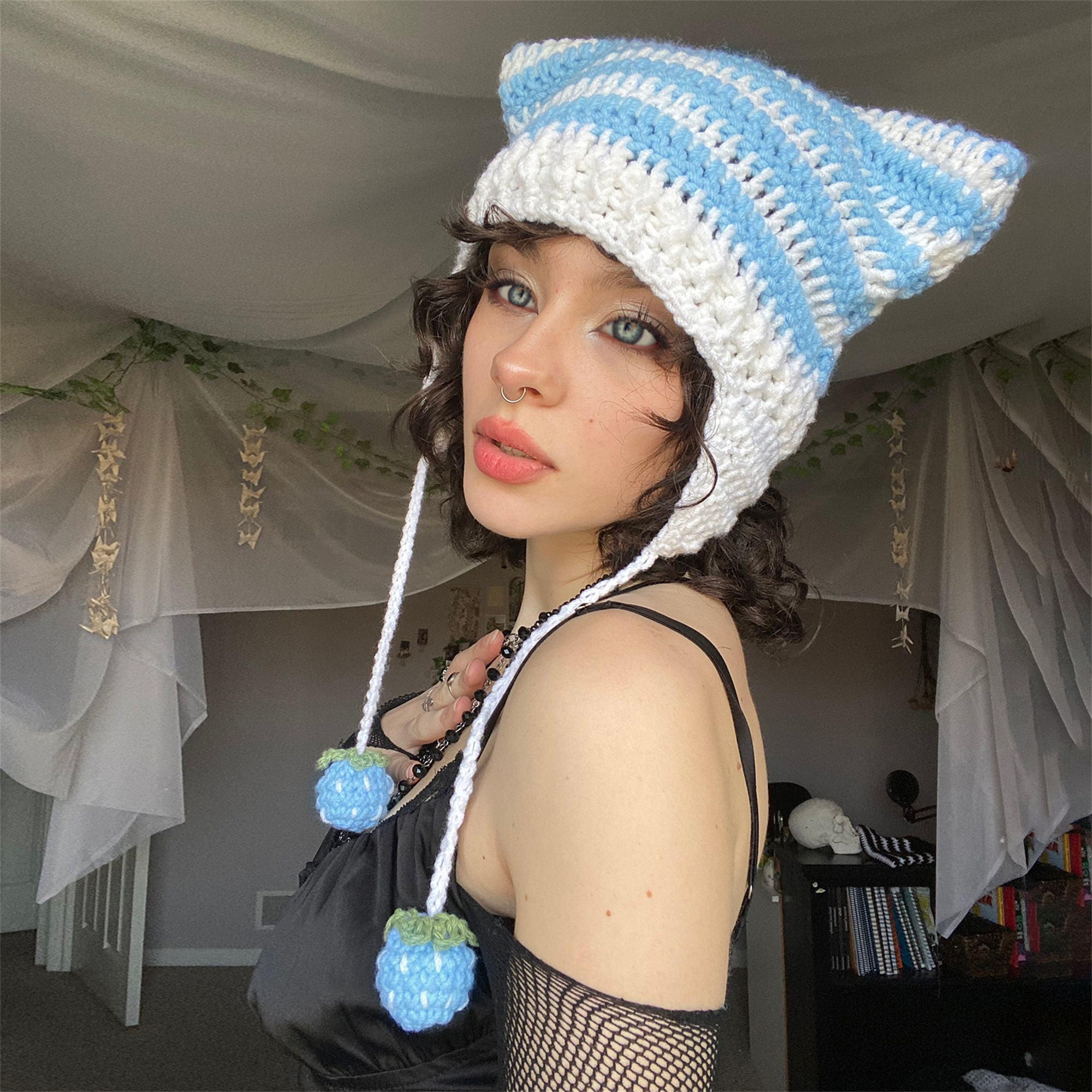 cat beanies women winter warm cat ear hat grunge goth - Temu display picture 3