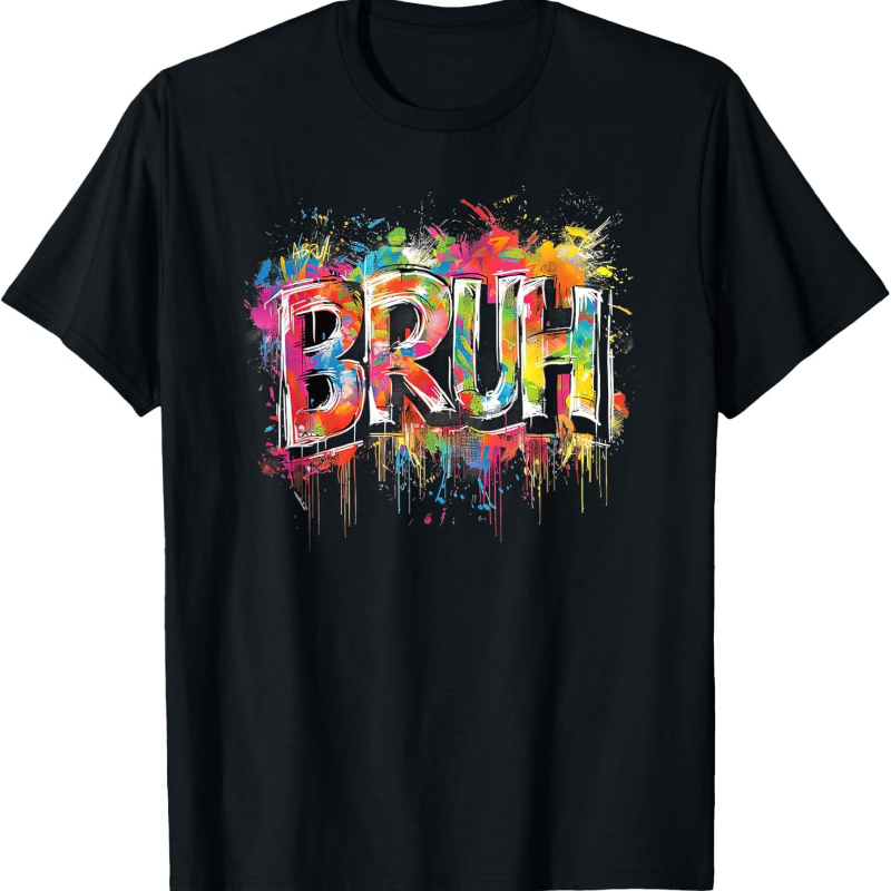 

Mens Colorful Bruh Latter T-shirt, Soft Slight Tee For Young, Funny Picture Print For Men - Leisure Outfit, Premium Quality