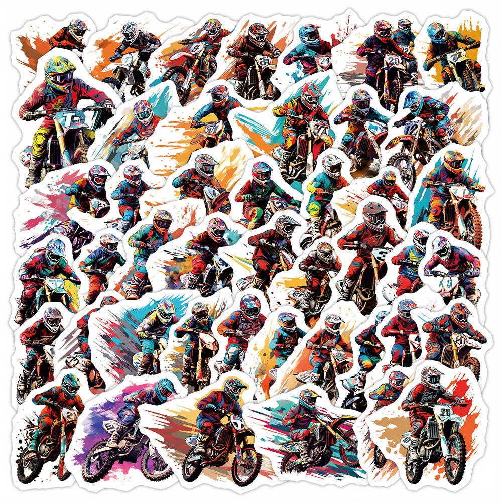 Image of 50pcs Offroad Motorcycle Series Waterproof Graffiti Stickers Suitable For Motorcycle, Laptop, Helmet, Desktop, Mug, Notebook Waterproof Stickers & More