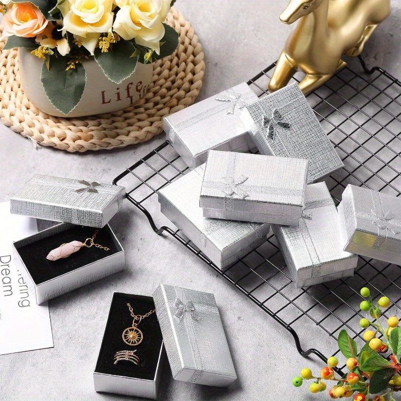 16-Unidades de Pequeñas Cajas de Regalo de Papel con Moño, 8x5cm, Embalaje de Joyería para Collar, Pulsera, Pendientes, Colgante, Regalos de Navidad, Día de San Valentín