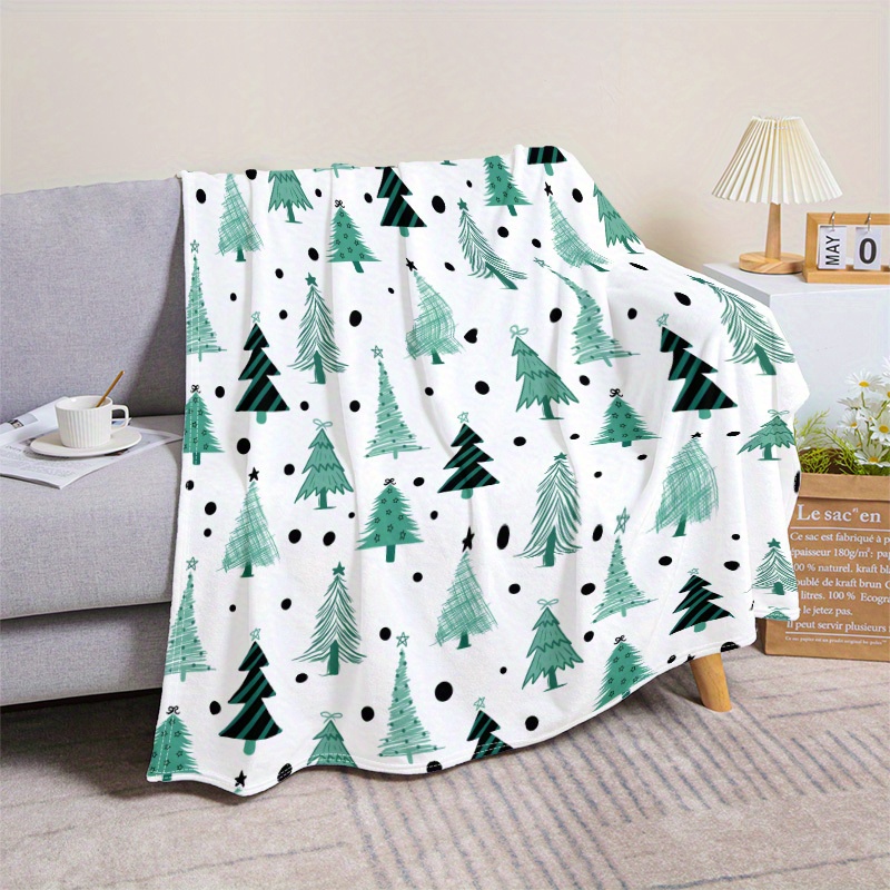 

1pc Cozy Christmas-themed Throw Blanket, Christmas Trees Print - Perfect Gift For Daughter, Nap Blanket For Couch, Bed, Office, Camping & Travel