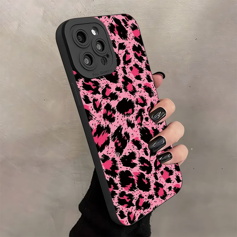 

Phone Case With Pink Leopard Print Pattern Uv Printing Matte Soft Phone Case 360 Degree All-round Protection For Iphone 11 12 13 14 Pro Max 15 Xr X/xs 7 8 Plus Se Mini Smartphone