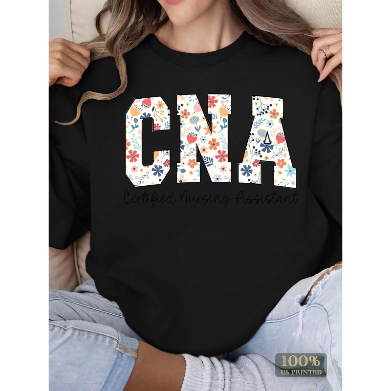 

Nurse Flowers Cna 2024 Original Womens Sweatshirts Crew Neck Pullover Casual Comfy Fall Fashion Outfits Clothes