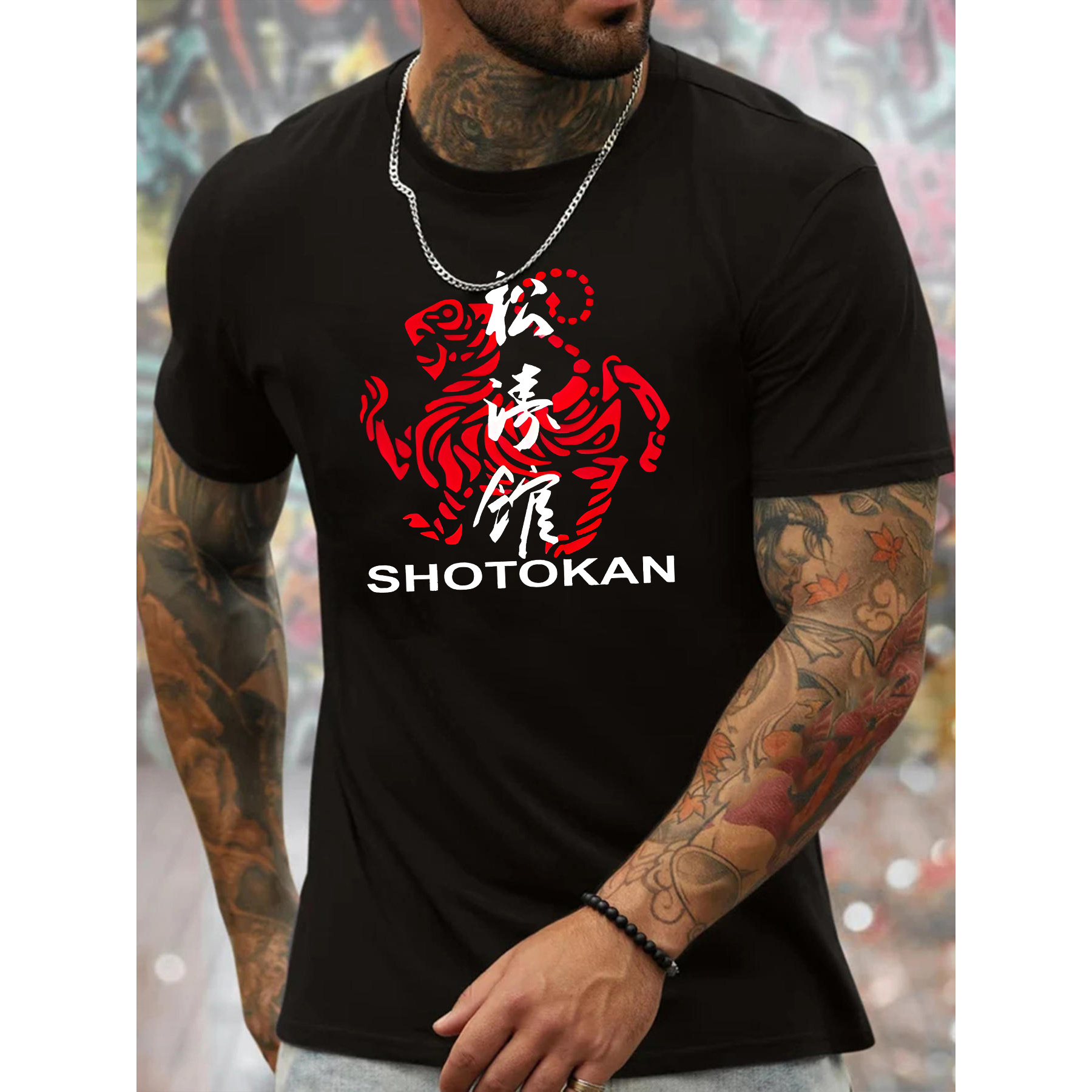 

Men's Lightweight Casual T-shirt With Karate Print - Crew Neck, Short Sleeve, Breathable Polyester For