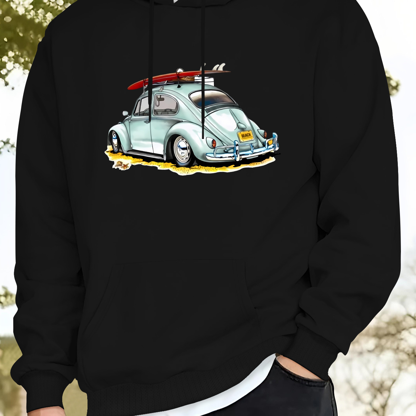 

Men's Vintage Car Graphic Hoodie - Casual Knit Fabric Pullover Hooded Sweatshirt With Kangaroo Pocket For Fall/winter - 100% Polyester Hoodie With Slight Stretch And Classic Fit