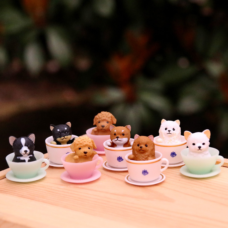 

8pcs Teacup Dog Figurine Set - Pvc Puppy Dolls With Coffee Cup, Cake Decor & Miniature , Ideal Gift For Birthdays & Christmas