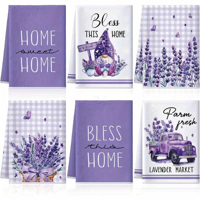 

Super Soft Polyester Kitchen Towels Set Of 6, Woven Dish Cloths 18x26 Inch, Contemporary Fantasy & Lavender Themed, Machine Washable For Home & Party Decoration