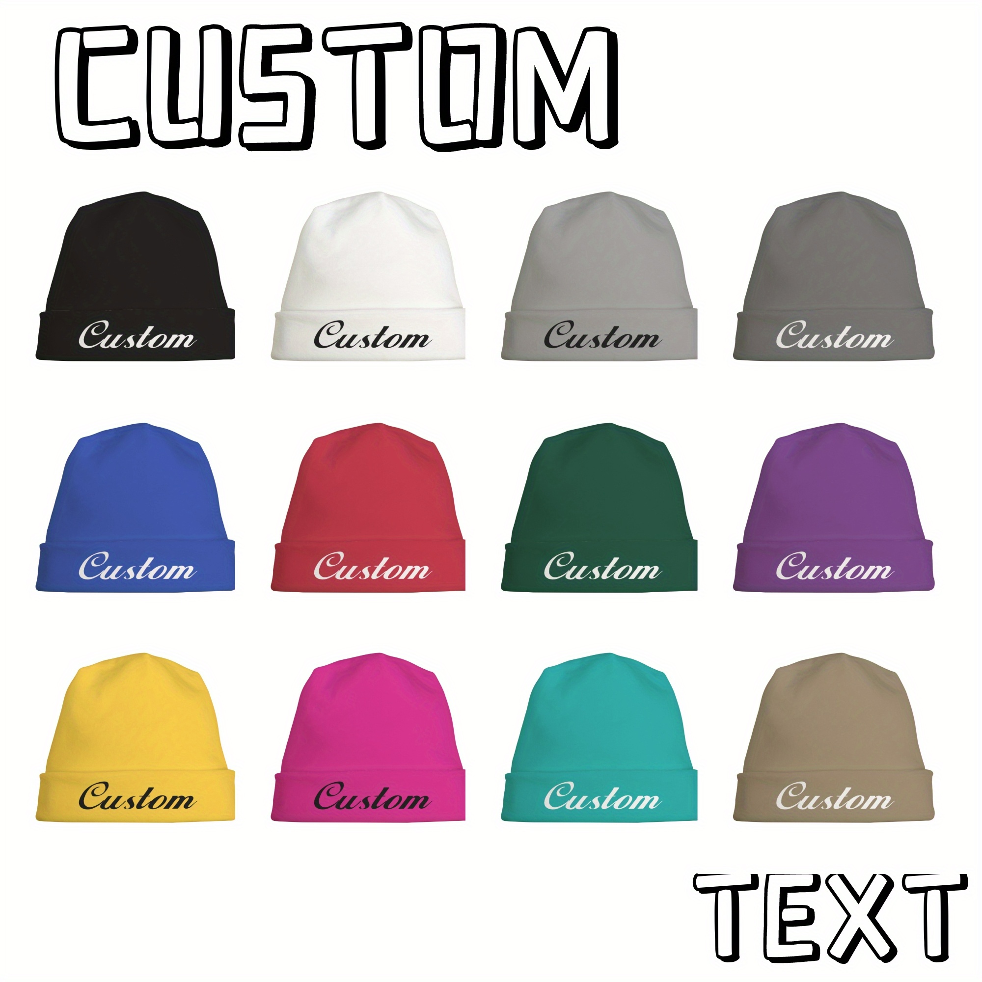 

Custom Text Embroidered Knitted Beanie Hat - Unisex, , Soft Warm Skull Cap, 95% Polyester 5% Spandex