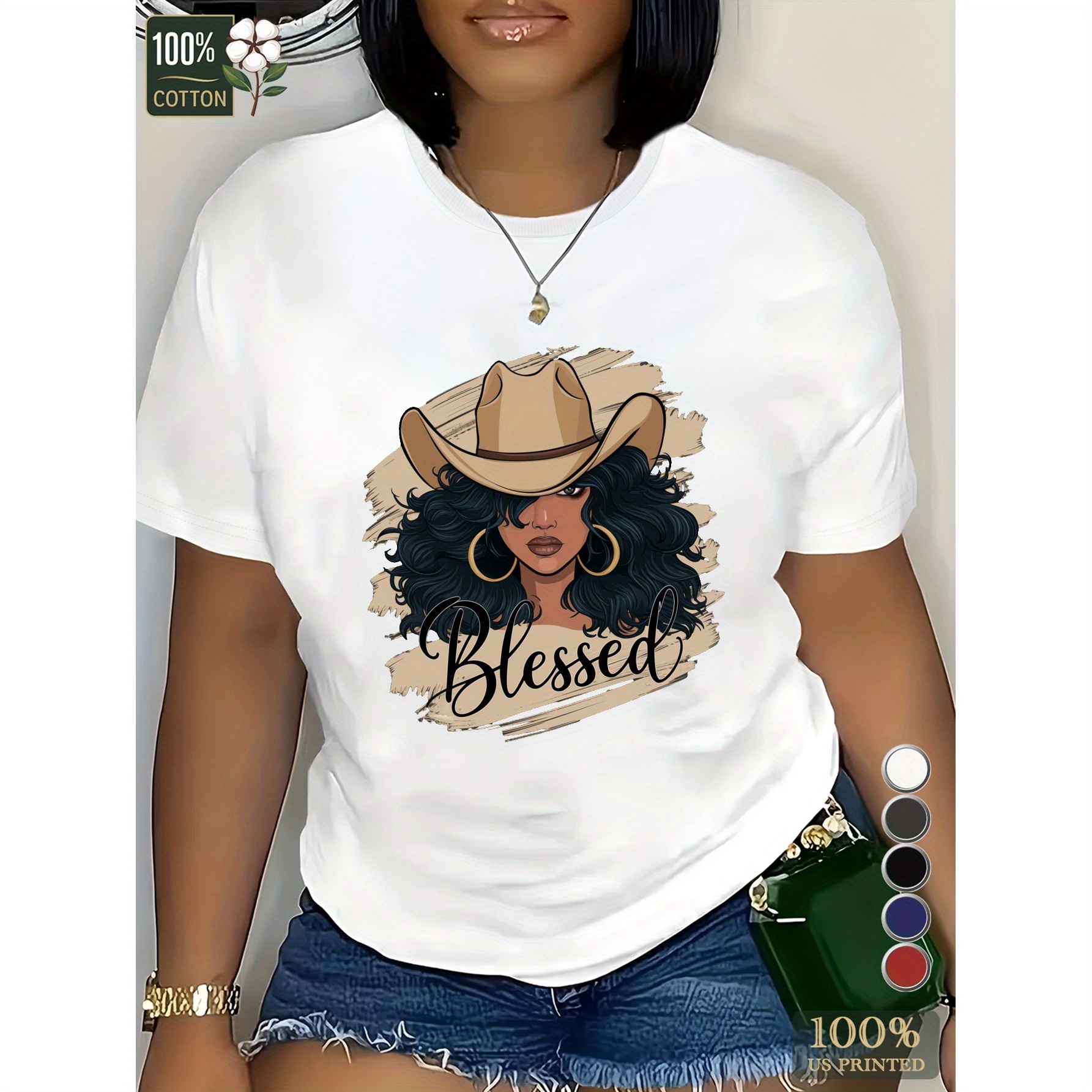 

Large Sizewomen's Plus Size T-shirt Cowboy Hat For Comfortable Edition