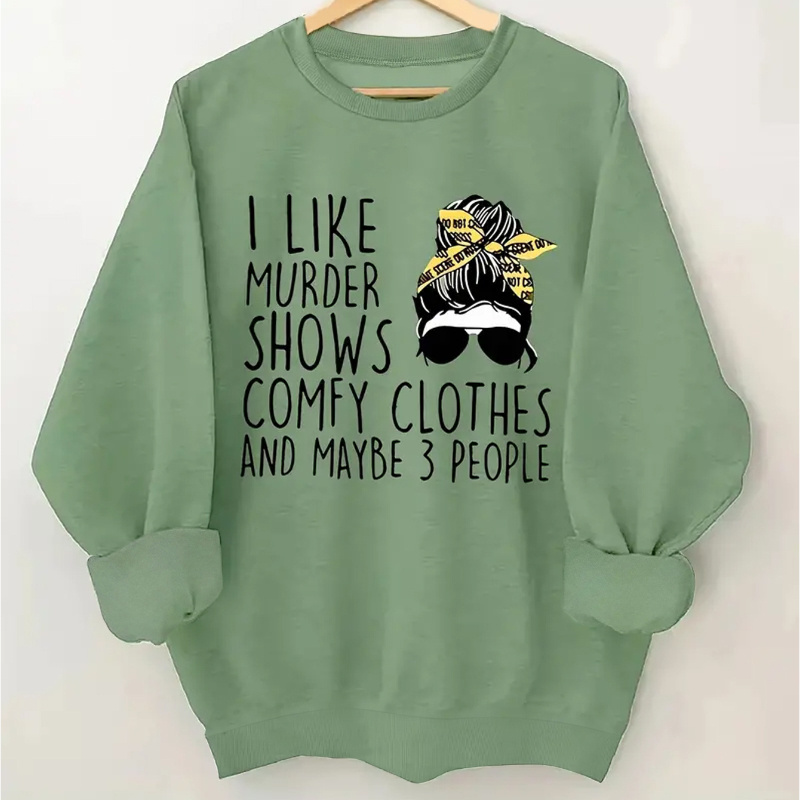 

Women's Casual Crew Neck Sweatshirt With "i Like , Comfy Clothes " Graphic Print, 100% Polyester Knit Fabric, Long Sleeve Pullover For Fall/winter