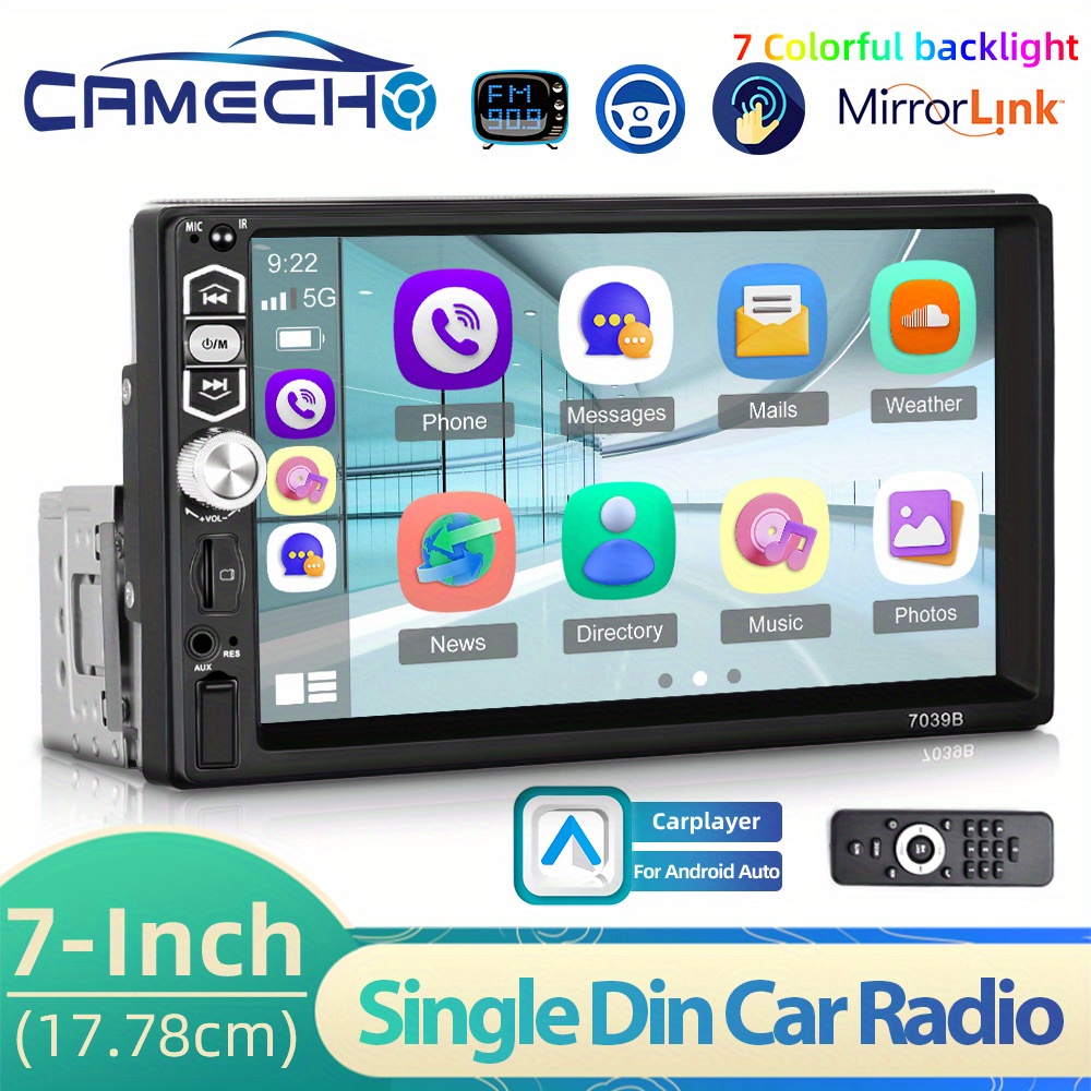 

Camecho 1din Carplayer Car Radio For Car With 7 Inch Screen, Touch Display With Usb Aux Fm Radio Support Steering Wheel Control Support Reversing Camera