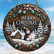 christmas snowman wooden hanging ornament no feather electricity free contemporary manufactured wood wreath for home garden decoration details 2